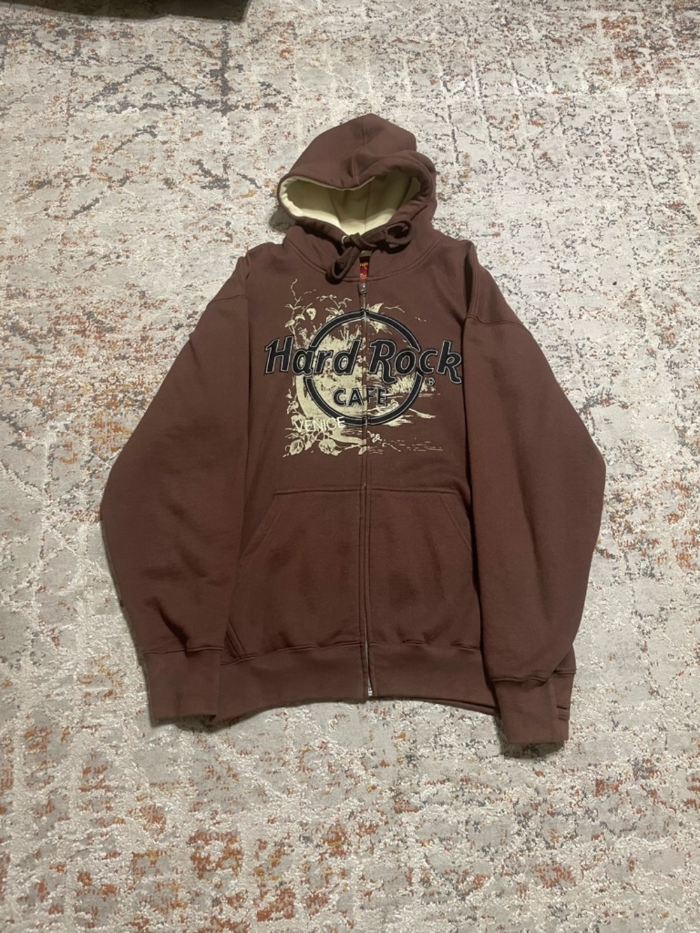 Hard Rock Cafe Men's Brown Hoodie Y2k style size large